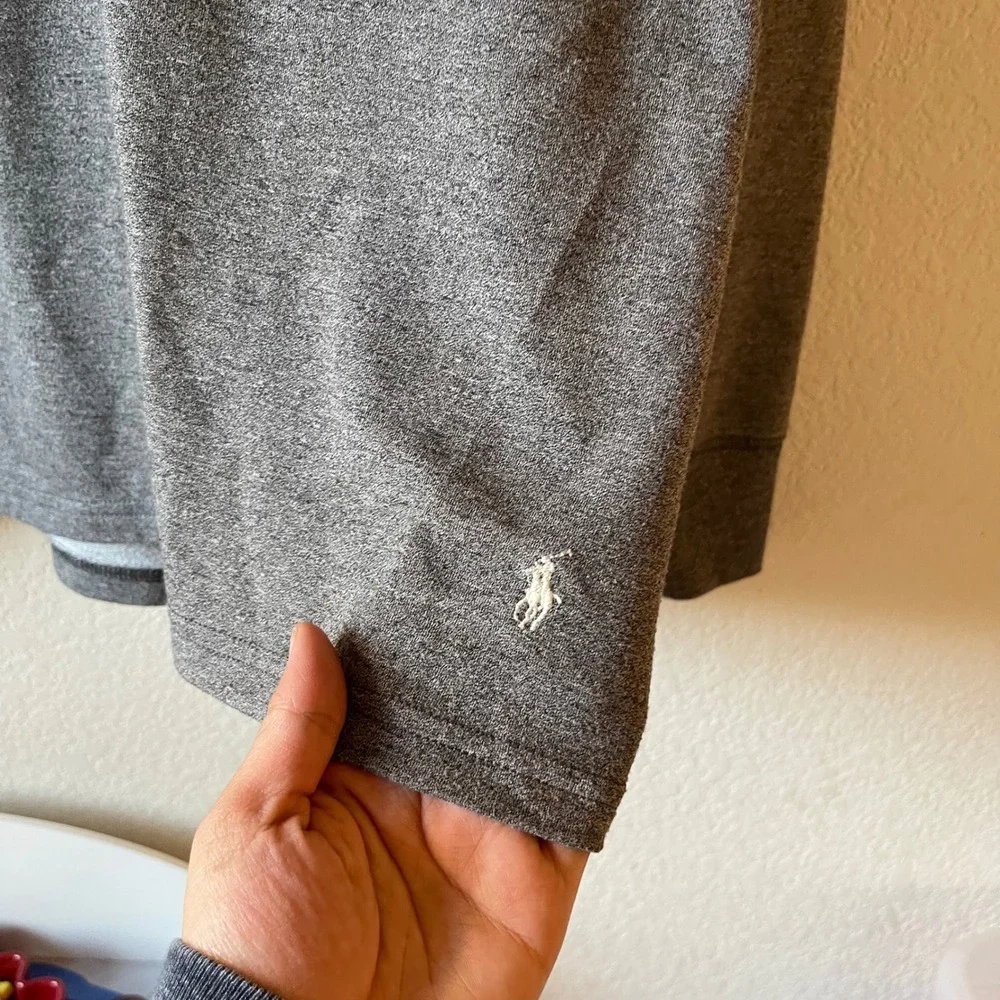 Polo Ralph‎ Lauren Men Gray Long Sleeve Quarter Zip Pullover Sweatshirt Large
